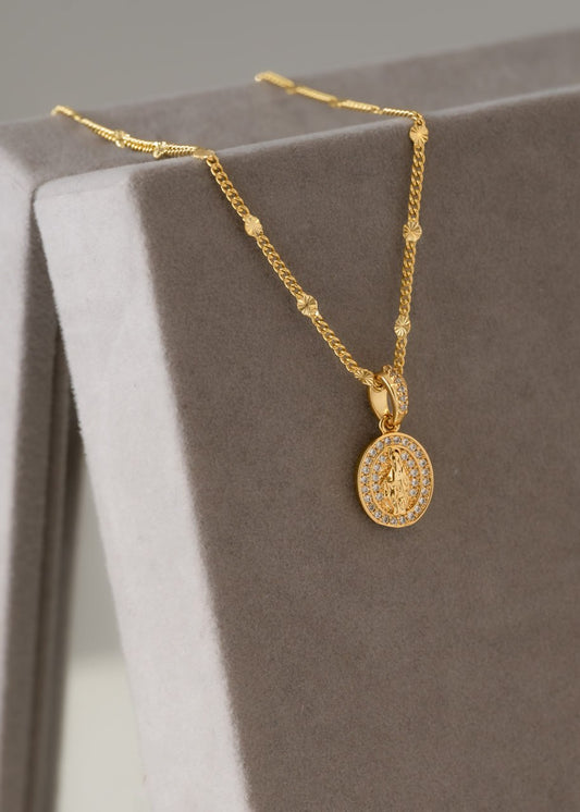 Combo Hombre Cadena Cubana Sol 65cm + Dije Milagrosa Circonia