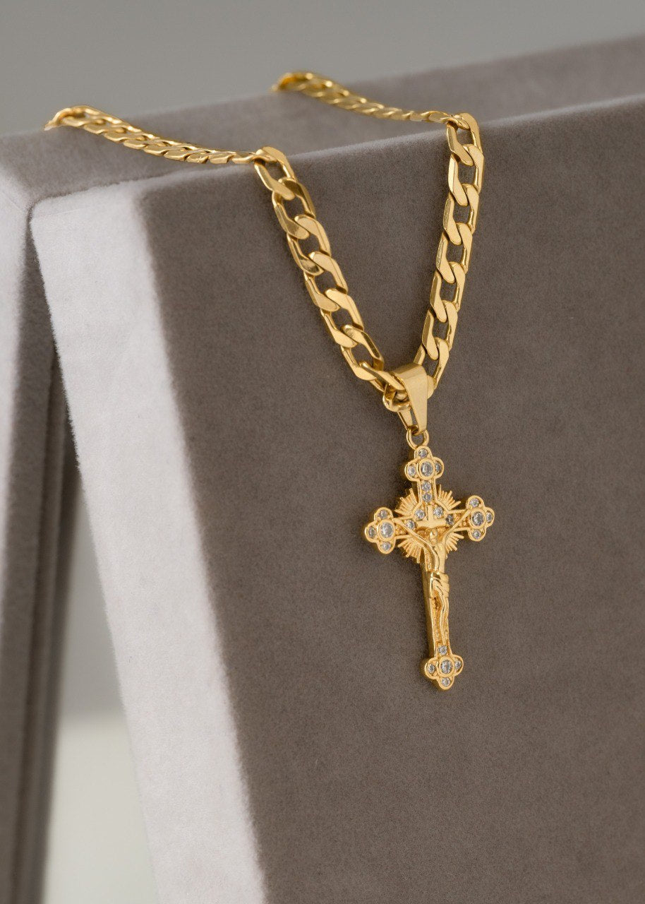 Combo Hombre Cadena Cubana Gruesa + Dije El Crucificado