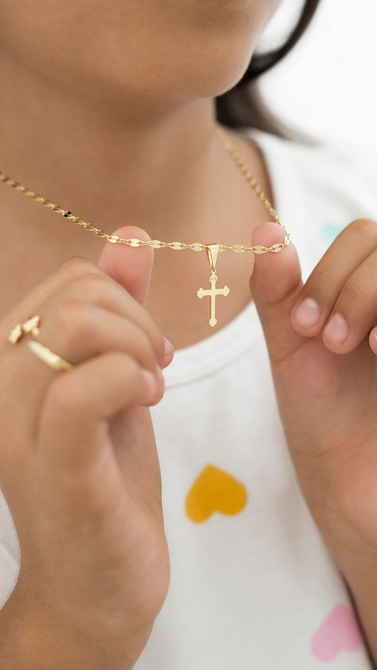 Conjunto Dama Cadena Espejo Cuadrada 45cm + Dije Cruz inri