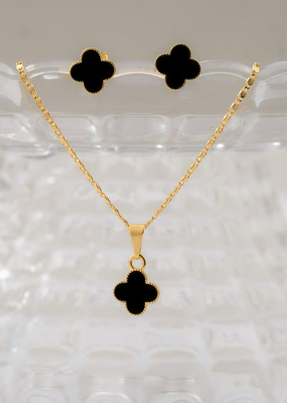 Conjunto Dama Cadena Caracol 45cm + Aretes y Dije Van Cleef Negro y Blanco
