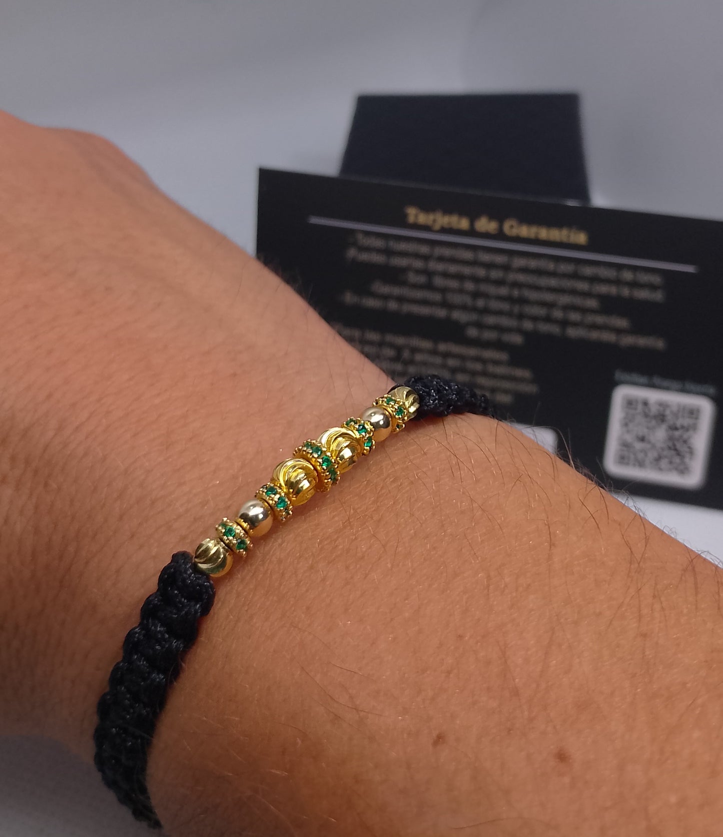 Manilla Hombre PULSERA TEJIDA RÓNDEL VERDE + BALINES ITALIANO