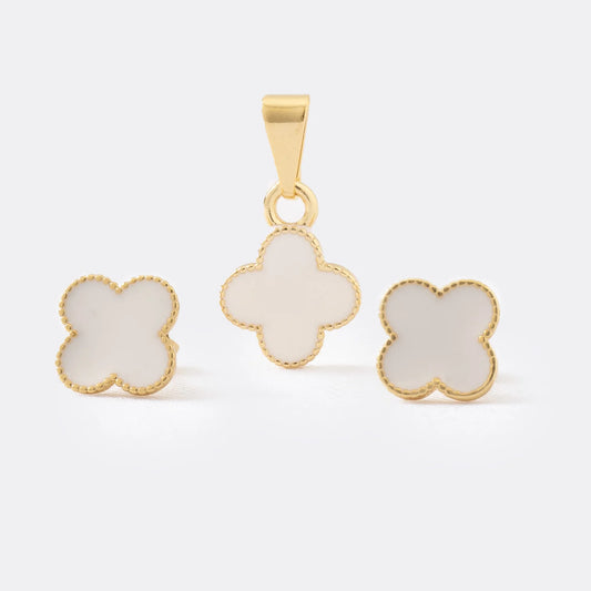 Conjunto Dama Aretes y Dije Van Cleef Negro y Blanco, no incluye Cadena