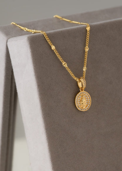 Combo Hombre Cadena Cubana Sol 65cm + Dije Milagrosa Circonia