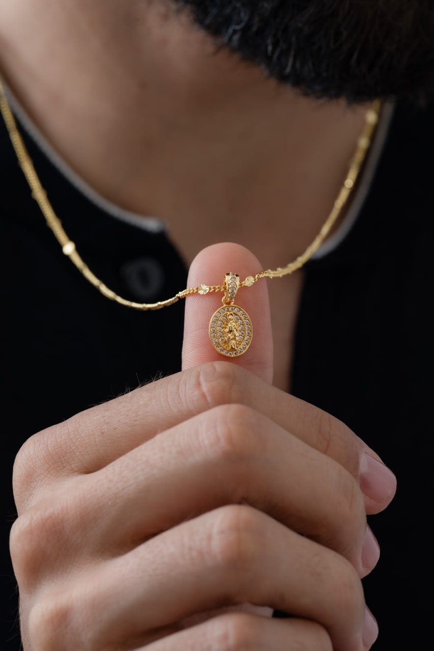 Combo Hombre Cadena Cubana Sol 65cm + Dije Milagrosa Circonia