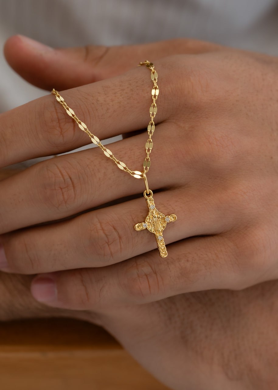 Combo Hombre Cadena Espejo 65cm con dije Cruz San Benito