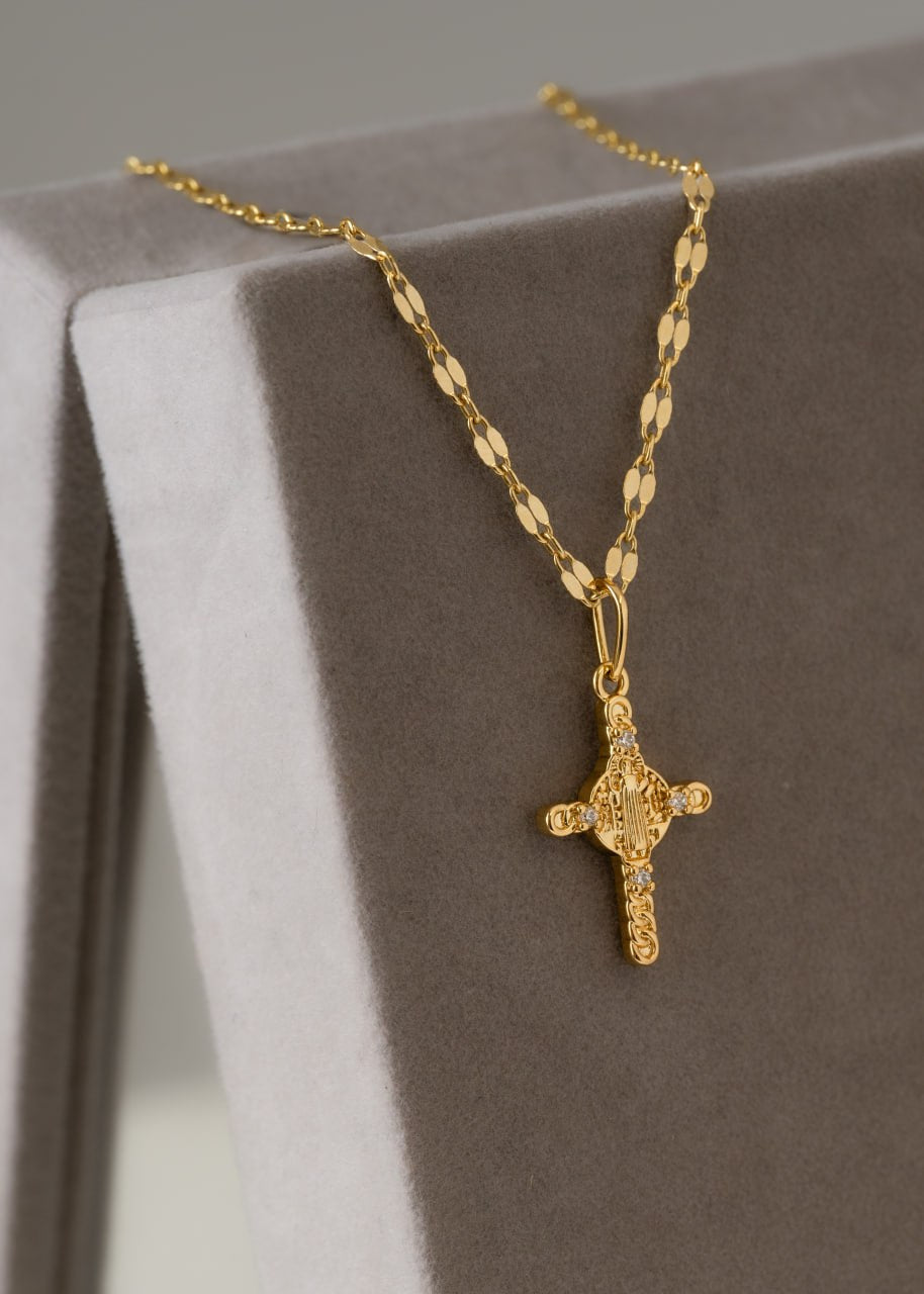 Combo Hombre Cadena Espejo 65cm con dije Cruz San Benito