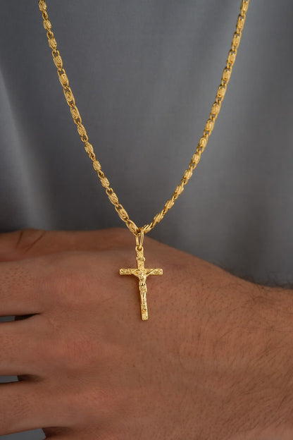 Combo Hombre CAdena Caracol Gruesa + Dije Santa Cruz M