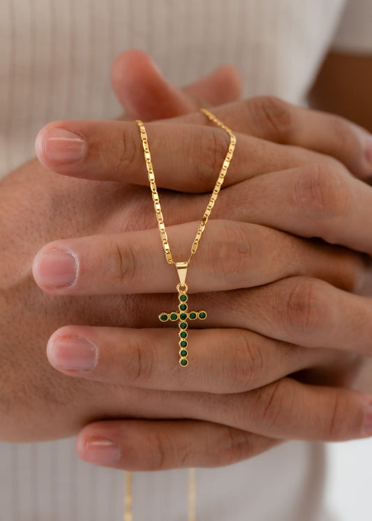 Combo Hombre Cadena Escalera Plana 65cm + Dije Cruz Verde