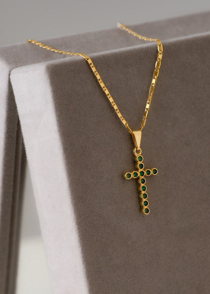 Combo Hombre Cadena Escalera Plana 65cm + Dije Cruz Verde