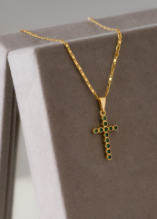 Combo Hombre Cadena Escalera Plana 65cm + Dije Cruz Verde