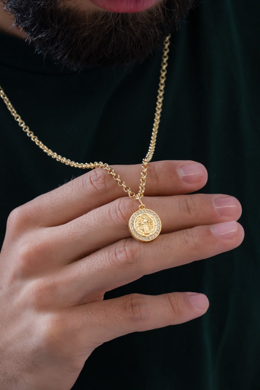 Combo Hombre Cadena Aros 3mm 65cm + Dije San Benito Circonias