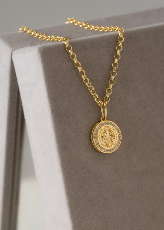 Combo Hombre Cadena Aros 3mm 65cm + Dije San Benito Circonias