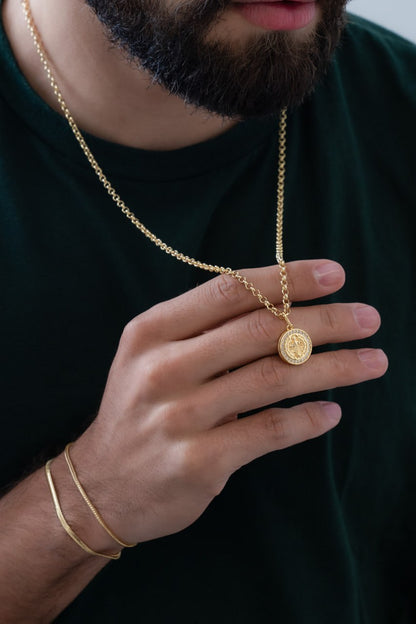 Combo Hombre Cadena Aros 3mm 65cm + Dije San Benito Circonias