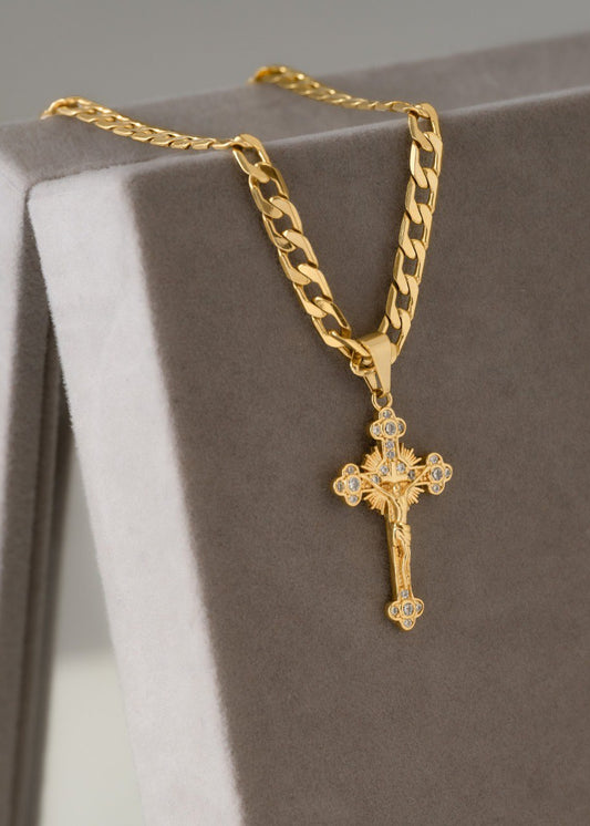 Combo Hombre Cadena Cubana Gruesa + Dije El Crucificado