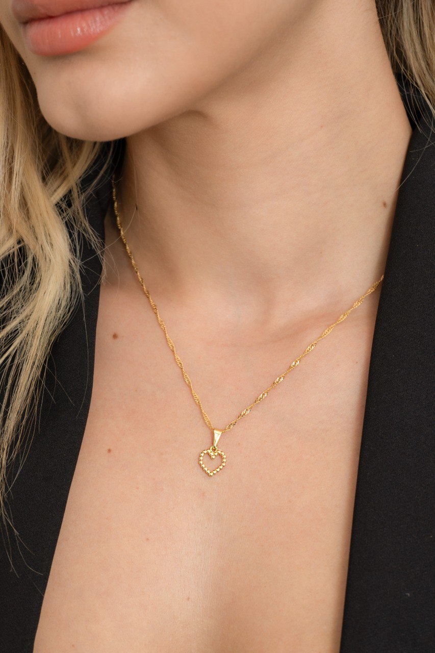 Conjunto Dama Cadena Singapur 45cm + Arete corazón Paris + Dije Corazón Paris