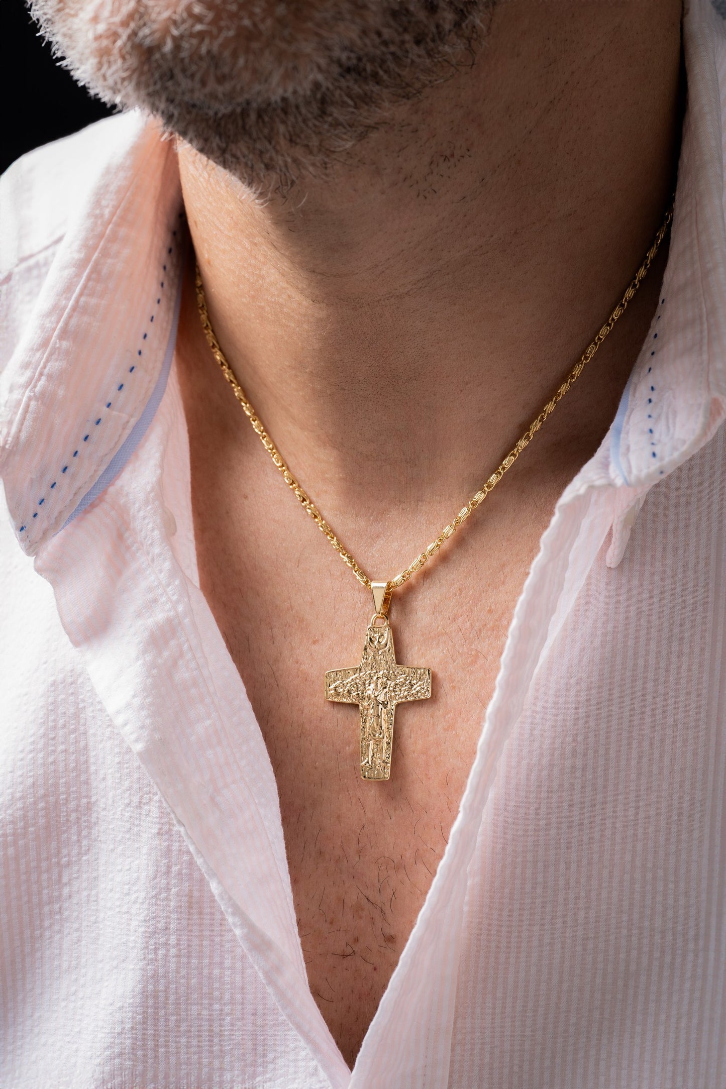 Combo Hombre Cadena Caracol Gruesa 65cm + Dije Buen Pastor