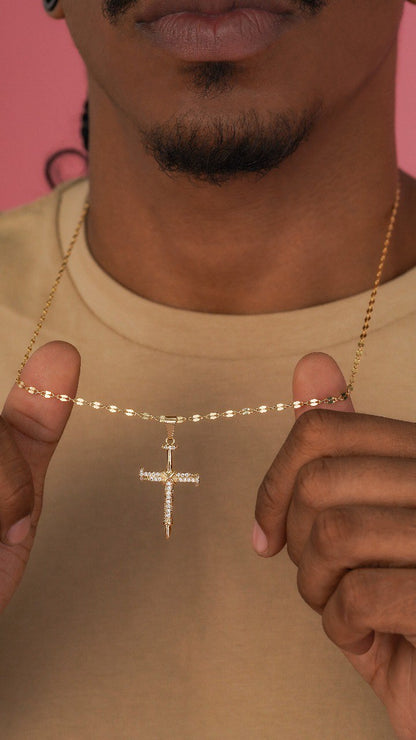 Combo Hombre Cadena Espejo Cuadrada 65cm + Dije Cruz Clavos