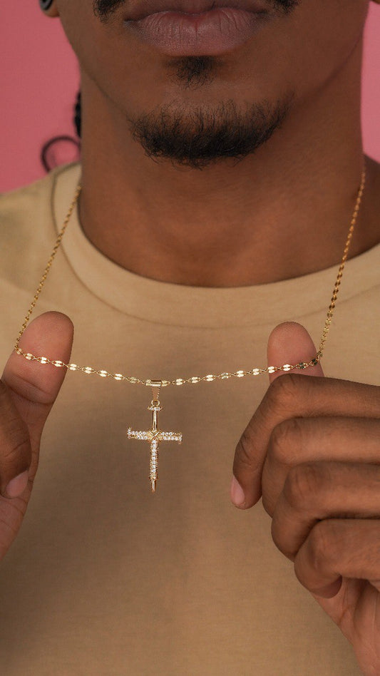 Combo Hombre Cadena Espejo Cuadrada 65cm + Dije Cruz Clavos