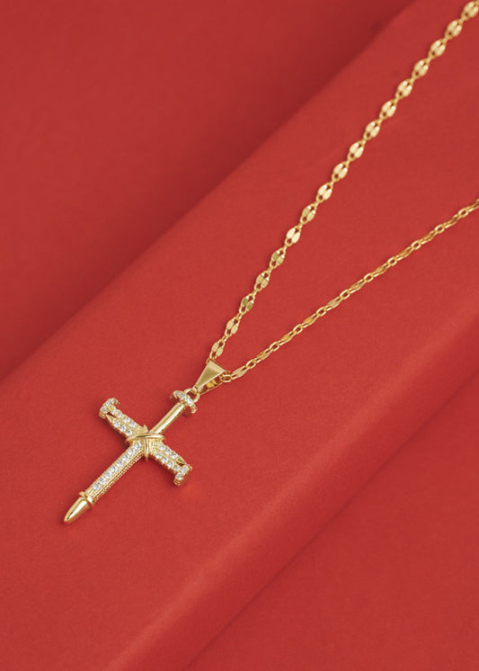 Combo Hombre Cadena Espejo Cuadrada 65cm + Dije Cruz Clavos